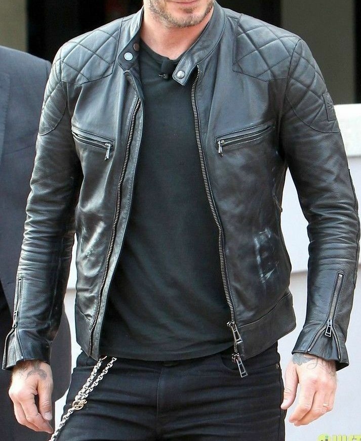 David Beckham Motor Biker Motorcycle Men's Black Leather Jacket ...