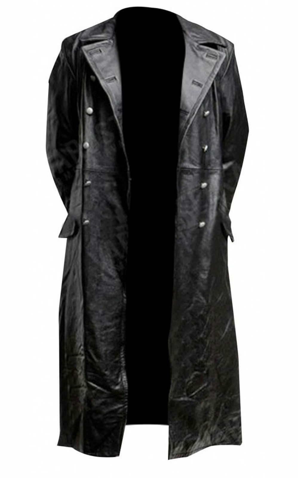 MEN'S GERMAN CLASSIC WW2 MILITARY OFFICER UNIFORM BLACK LEATHER TRENCH ...