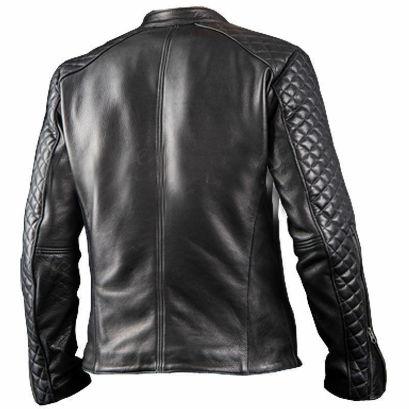 Men's Motorcycle Diamond Cafe Racer Black Genuine Leather Jacket by ...